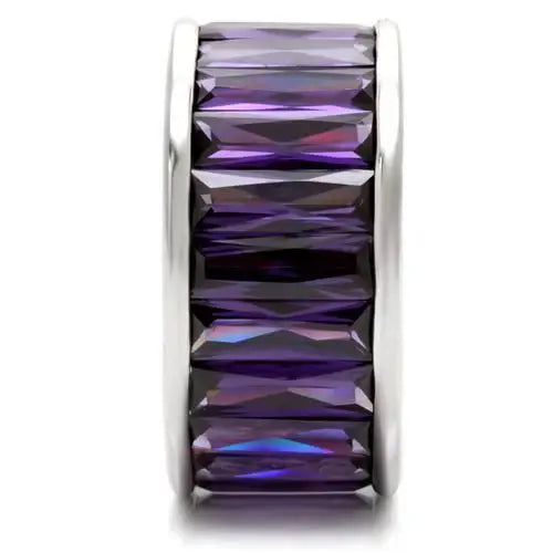 Alamode Rhodium Brass Ring with AAA Grade CZ in Amethyst - Alamode - Flyclothing LLC