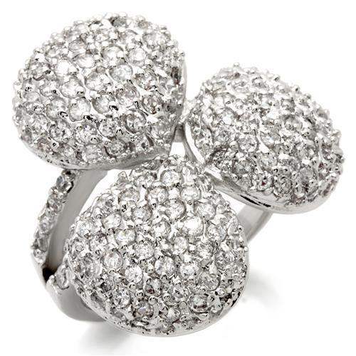 Alamode Rhodium Brass Ring with AAA Grade CZ in Clear - Alamode - Flyclothing LLC