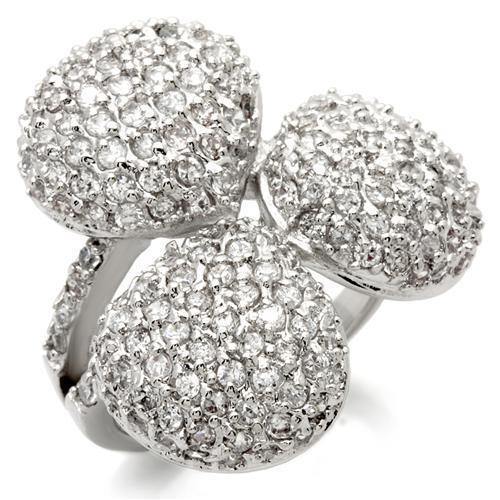 Alamode Rhodium Brass Ring with AAA Grade CZ in Clear - Alamode