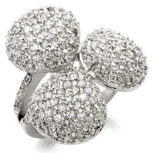 Alamode Rhodium Brass Ring with AAA Grade CZ in Clear - Alamode - Flyclothing LLC