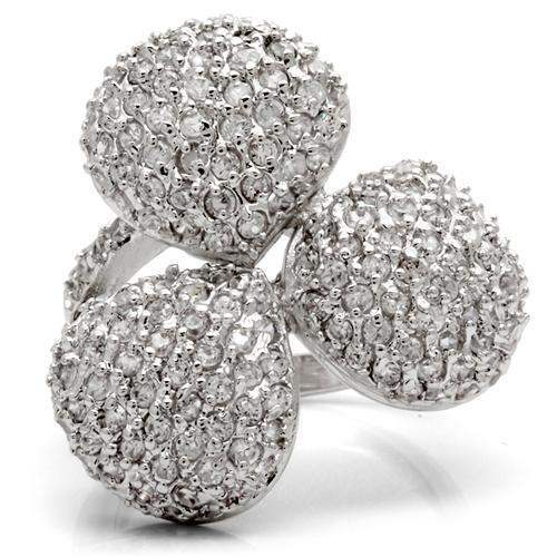 Alamode Rhodium Brass Ring with AAA Grade CZ in Clear - Alamode - Flyclothing LLC