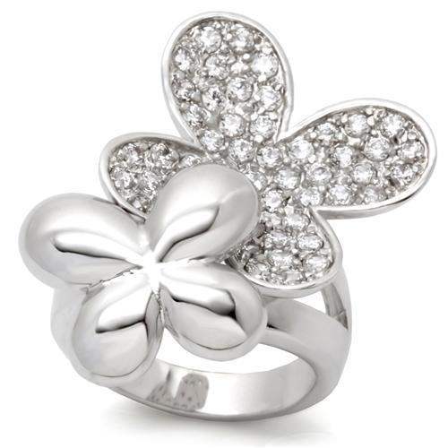 Alamode Rhodium Brass Ring with AAA Grade CZ in Clear - Alamode - Flyclothing LLC