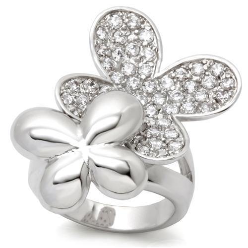 Alamode Rhodium Brass Ring with AAA Grade CZ in Clear - Alamode