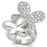 Alamode Rhodium Brass Ring with AAA Grade CZ in Clear - Alamode