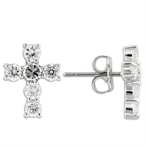 Alamode Rhodium 925 Sterling Silver Earrings with AAA Grade CZ in Clear - Alamode