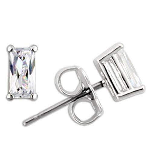Alamode Rhodium 925 Sterling Silver Earrings with AAA Grade CZ in Clear - Alamode - Flyclothing LLC