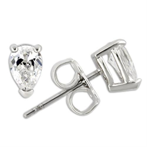 Alamode Rhodium 925 Sterling Silver Earrings with AAA Grade CZ in Clear - Flyclothing LLC