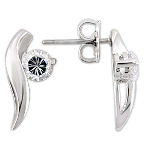 Alamode Rhodium 925 Sterling Silver Earrings with AAA Grade CZ in Clear - Alamode - Flyclothing LLC