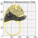 Alamode Gold+Ruthenium Brass Ring with AAA Grade CZ in Jet - Alamode
