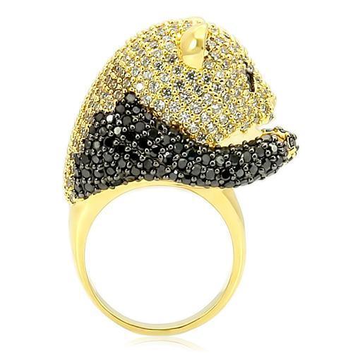 Alamode Gold+Ruthenium Brass Ring with AAA Grade CZ in Jet - Flyclothing LLC