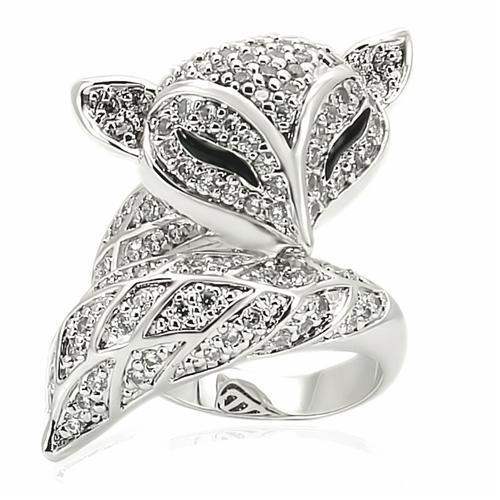 Alamode Rhodium Brass Ring with AAA Grade CZ in Clear - Alamode - Flyclothing LLC