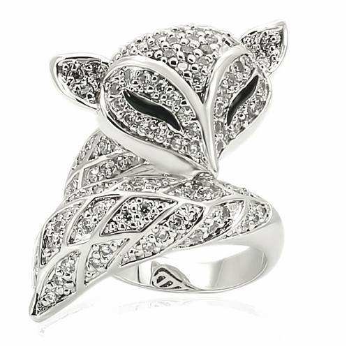 Alamode Rhodium Brass Ring with AAA Grade CZ in Clear - Alamode - Flyclothing LLC
