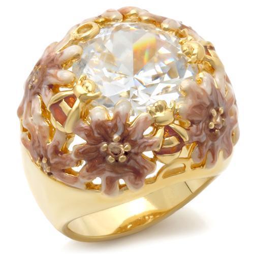 Alamode Matte Gold & Gold Brass Ring with AAA Grade CZ in Clear - Flyclothing LLC