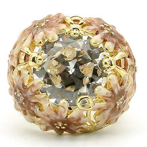 Alamode Matte Gold & Gold Brass Ring with AAA Grade CZ in Clear - Alamode - Flyclothing LLC