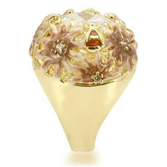 Alamode Matte Gold & Gold Brass Ring with AAA Grade CZ in Clear - Flyclothing LLC