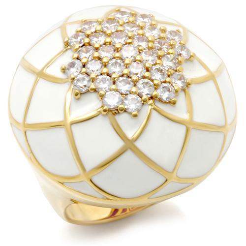 Alamode Gold Brass Ring with AAA Grade CZ in Clear - Alamode - Flyclothing LLC