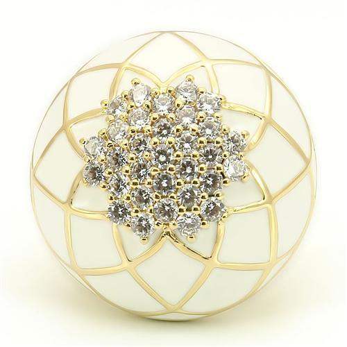 Alamode Gold Brass Ring with AAA Grade CZ in Clear - Alamode - Flyclothing LLC