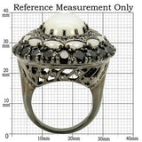 Alamode Ruthenium Brass Ring with Milky CZ in White - Alamode - Flyclothing LLC