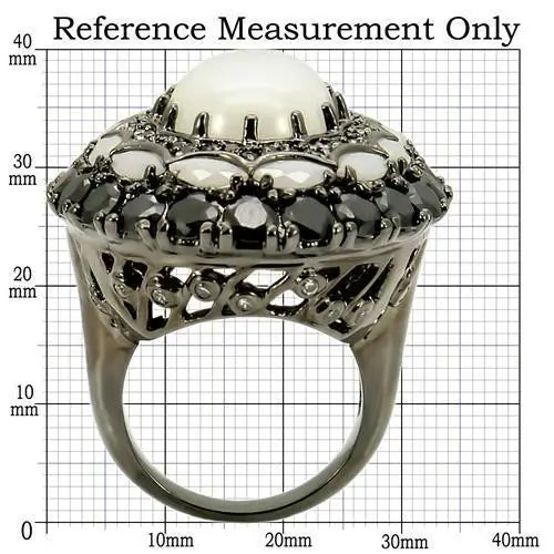 Alamode Ruthenium Brass Ring with Milky CZ in White - Alamode - Flyclothing LLC