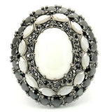 Alamode Ruthenium Brass Ring with Milky CZ in White - Alamode
