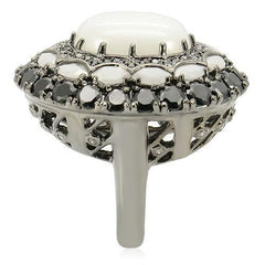 Alamode Ruthenium Brass Ring with Milky CZ in White - Alamode
