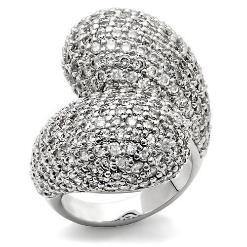Alamode Rhodium Brass Ring with AAA Grade CZ in Clear - Alamode
