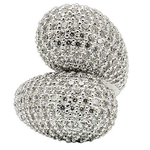 Alamode Rhodium Brass Ring with AAA Grade CZ in Clear - Alamode - Flyclothing LLC