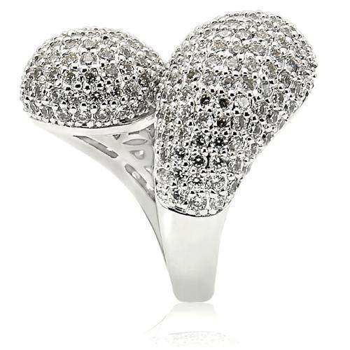 Alamode Rhodium Brass Ring with AAA Grade CZ in Clear - Alamode - Flyclothing LLC