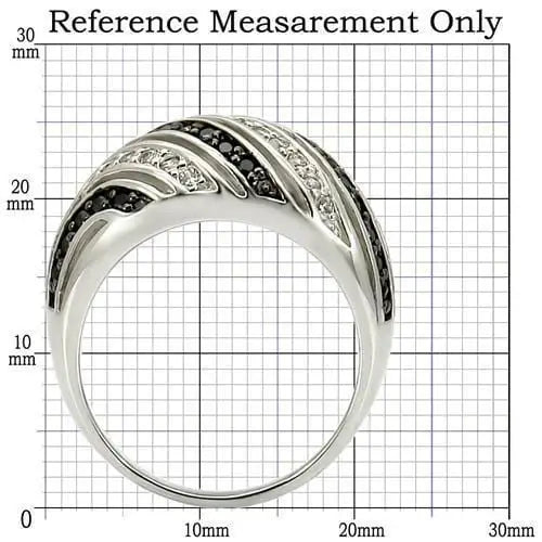 Alamode Rhodium + Ruthenium Brass Ring with AAA Grade CZ in Jet - Alamode - Flyclothing LLC