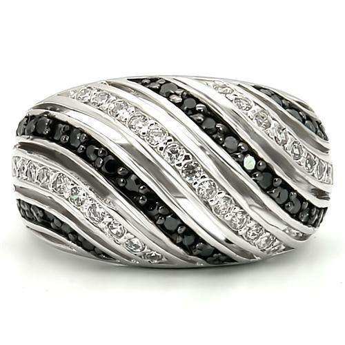 Alamode Rhodium + Ruthenium Brass Ring with AAA Grade CZ in Jet - Alamode - Flyclothing LLC