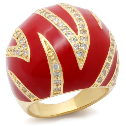 Alamode Gold Brass Ring with AAA Grade CZ in Clear - Flyclothing LLC