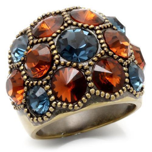 Alamode Antique Copper Brass Ring with Top Grade Crystal in Multi Color - Alamode