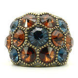 Alamode Antique Copper Brass Ring with Top Grade Crystal in Multi Color - Alamode