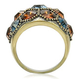 Alamode Antique Copper Brass Ring with Top Grade Crystal in Multi Color - Alamode