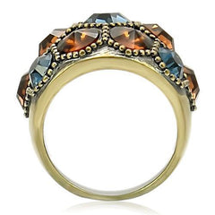 Alamode Antique Copper Brass Ring with Top Grade Crystal in Multi Color - Flyclothing LLC