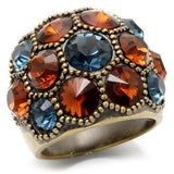 Alamode Antique Copper Brass Ring with Top Grade Crystal in Multi Color - Alamode