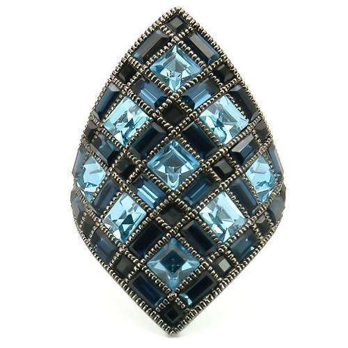 Alamode Ruthenium Brass Ring with Top Grade Crystal in Sea Blue - Alamode - Flyclothing LLC