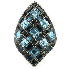 Alamode Ruthenium Brass Ring with Top Grade Crystal in Sea Blue - Flyclothing LLC