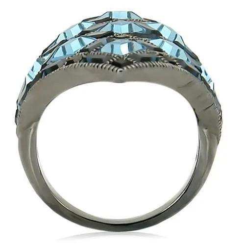 Alamode Ruthenium Brass Ring with Top Grade Crystal in Sea Blue - Alamode - Flyclothing LLC