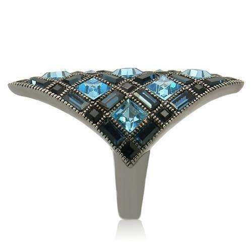 Alamode Ruthenium Brass Ring with Top Grade Crystal in Sea Blue - Alamode - Flyclothing LLC