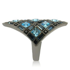 Alamode Ruthenium Brass Ring with Top Grade Crystal in Sea Blue - Flyclothing LLC