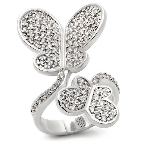 Alamode Rhodium Brass Ring with AAA Grade CZ in Clear - Alamode