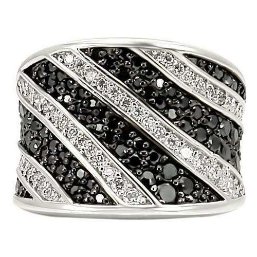 Alamode Rhodium + Ruthenium Brass Ring with AAA Grade CZ in Jet - Alamode - Flyclothing LLC