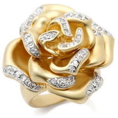 Alamode Matte Gold & Rhodium Brass Ring with AAA Grade CZ in Clear - Flyclothing LLC