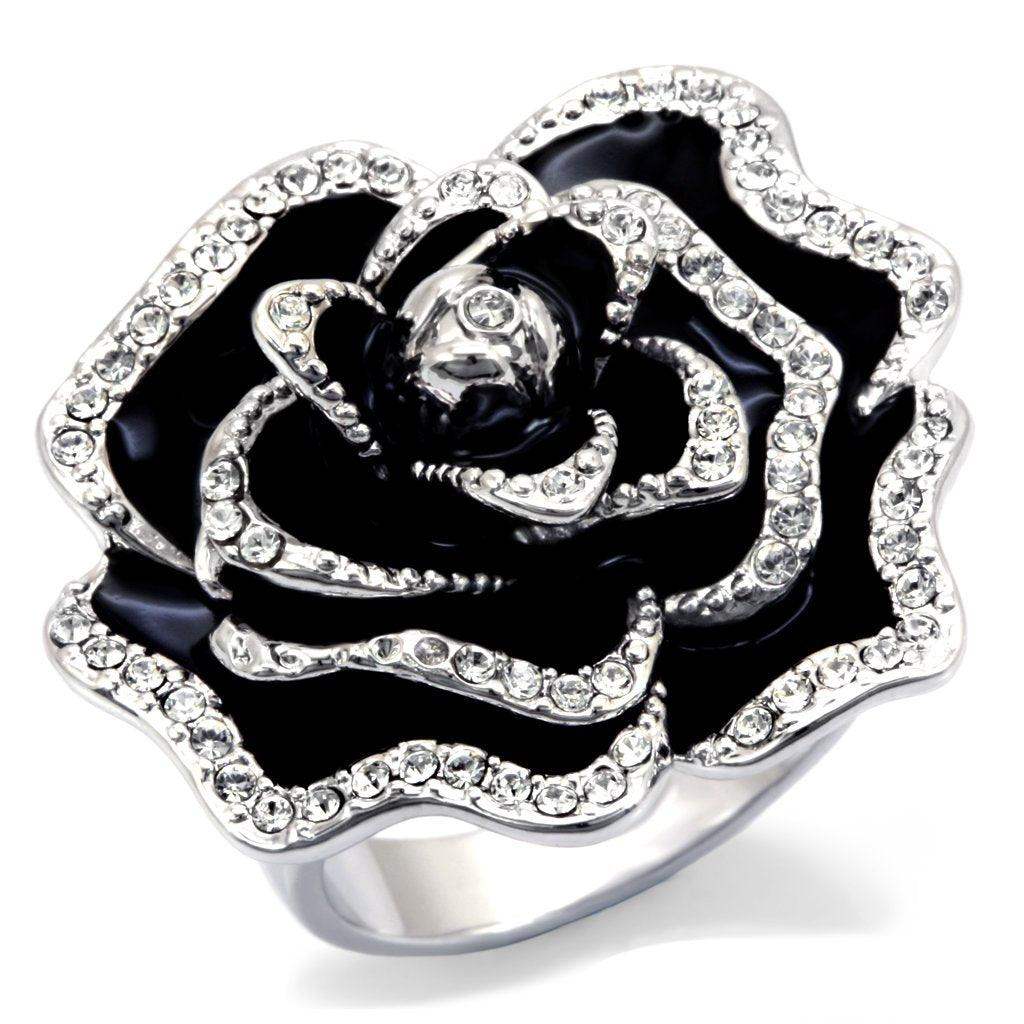Alamode Rhodium Brass Ring with Top Grade Crystal in Clear - Alamode - Flyclothing LLC