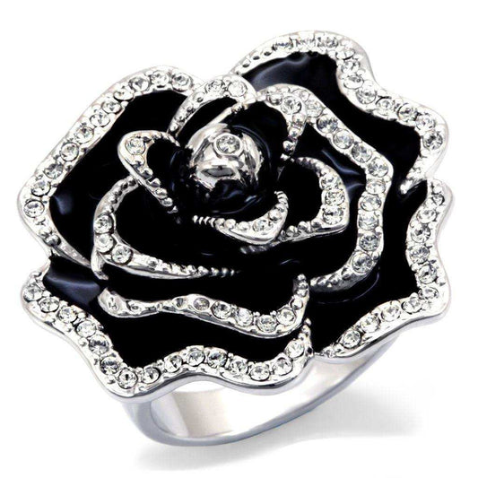 Alamode Rhodium Brass Ring with Top Grade Crystal in Clear - Alamode - Flyclothing LLC