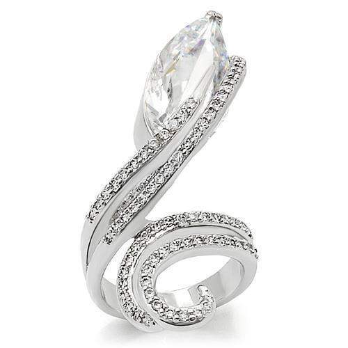 Alamode Rhodium Brass Ring with AAA Grade CZ in Clear - Alamode - Flyclothing LLC