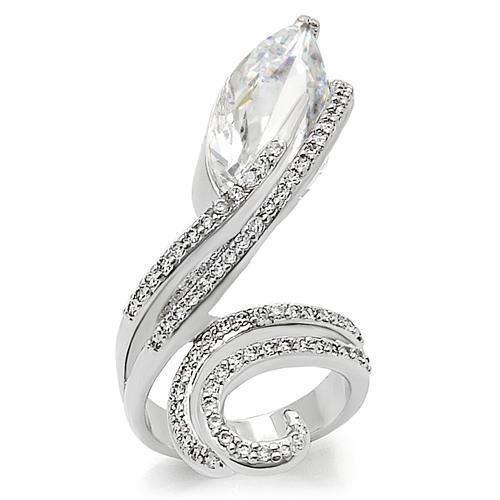 Alamode Rhodium Brass Ring with AAA Grade CZ in Clear - Alamode