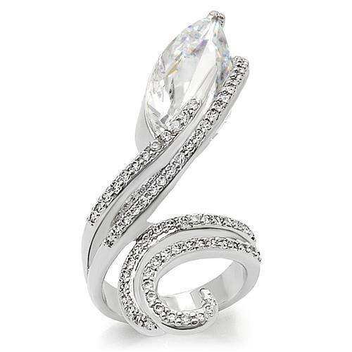 Alamode Rhodium Brass Ring with AAA Grade CZ in Clear - Alamode - Flyclothing LLC
