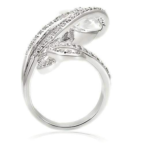 Alamode Rhodium Brass Ring with AAA Grade CZ in Clear - Alamode - Flyclothing LLC